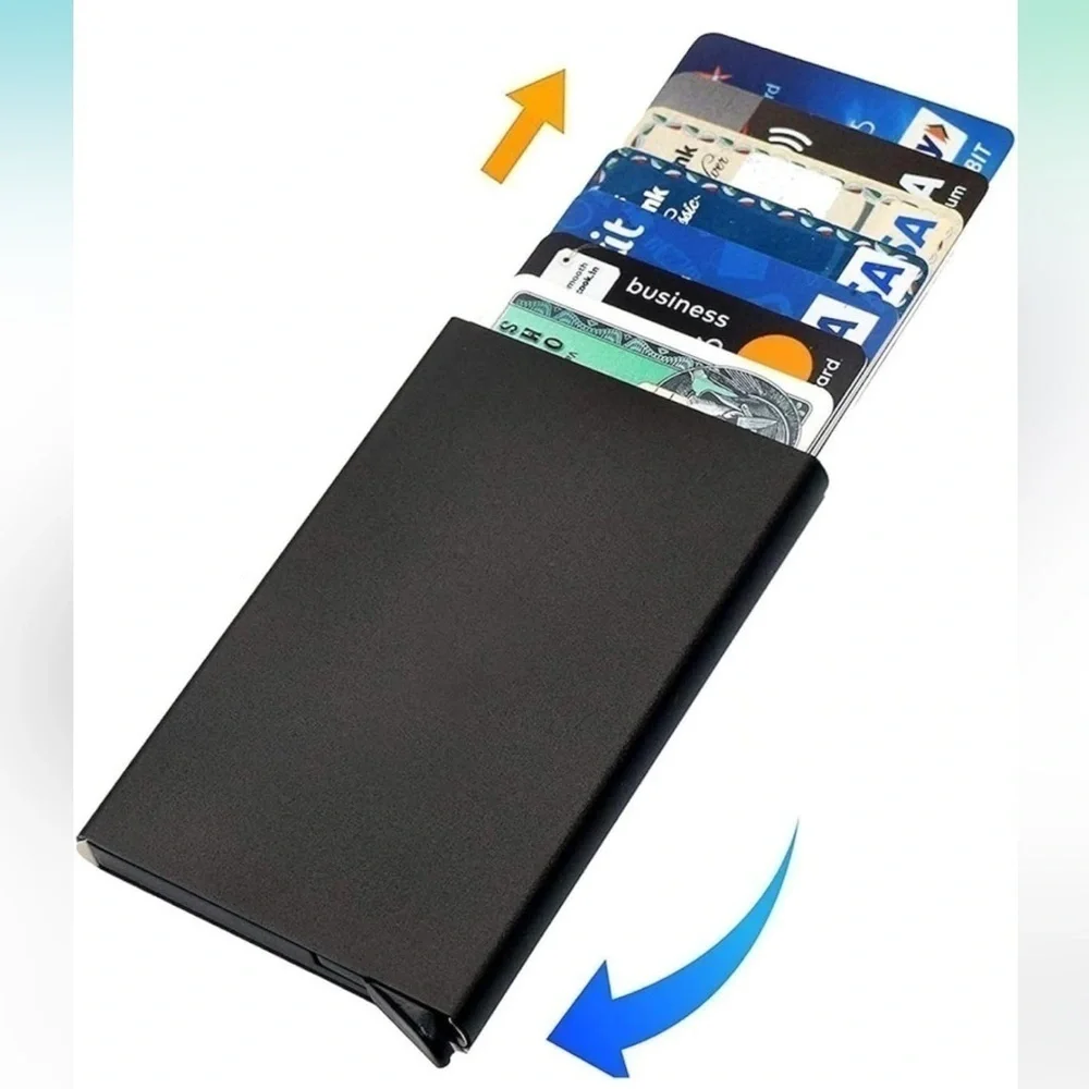 Brand New Blue Hunter Pop Up Slim Metal Card Holder Wallet RFID Case Minimalist